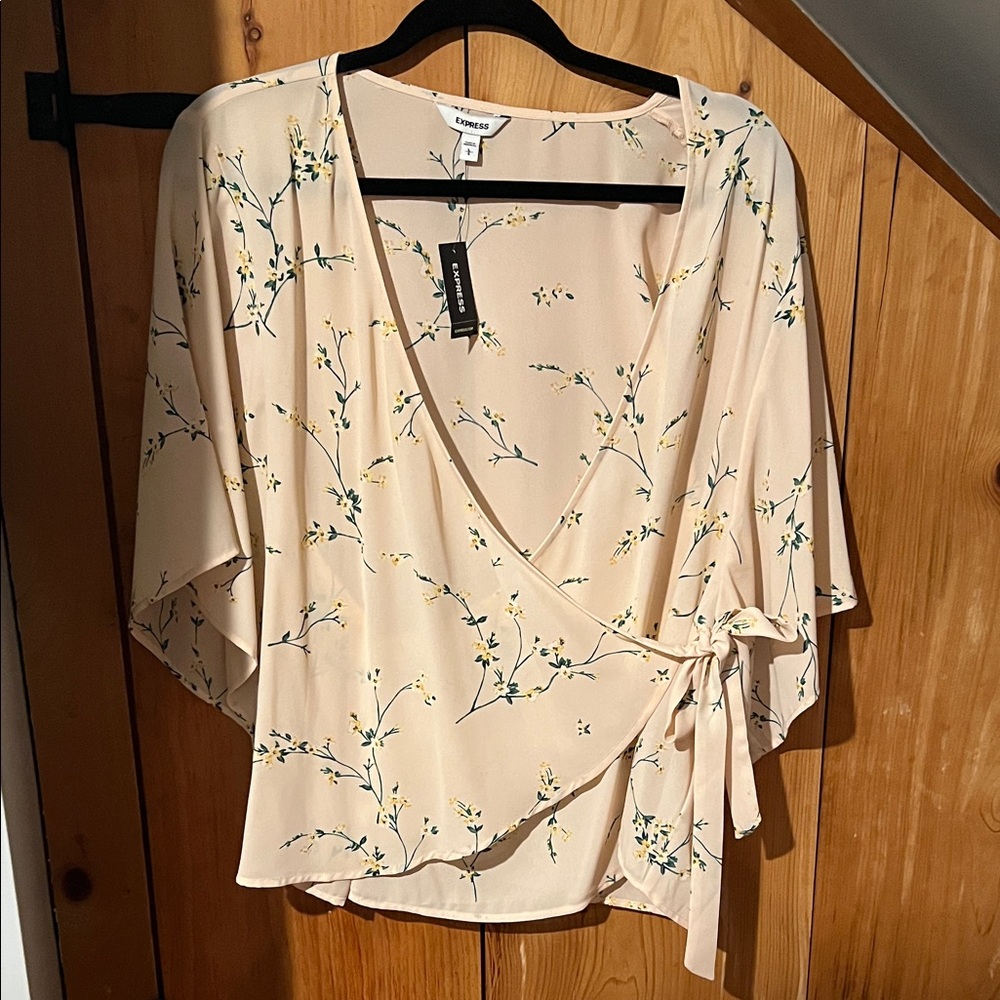 Express light pink Floral Wrap Blouse